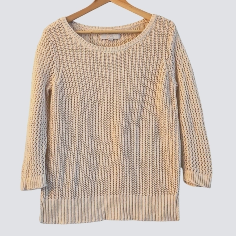 LOFT Cream Oatmeal Open Knit pullover sweater
